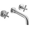VALAZ Rubinetto Bagno Lavabo a Muro Acciaio Spazzolato Protezione PVD | Rubinetto lavabo a Due Maniglie Acqua Fredda e Calda | Installazione Facile | Ottone, Inossidabile, Becco 21cm, Serie Nalon