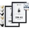 Heimlich® - Cornice - A5 14,8x21 cm, Legno di Ayous, Nero, Confezione da 2 - Cornici per collage di poster di diplomi con copertura in foglio di plastica - Montaggio a parete o esposizione da tavolo