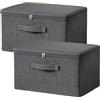 Exquilnova 2 scatole portaoggetti con coperchio, grigio, organizer per armadio, scatole pieghevoli in tessuto con maniglia rinforzata, scatola per vestiti con cerniere per camere da letto, soggiorno