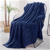 Exclusivo Mezcla Coperta in Pile, Leggero, Reversibile, Morbido, 130x170 cm | per Divano, Letto e l'Aperto, Copriletto Multi-Uso, Jacquard a Chevron, Tutte le Stagioni, Blu Marino