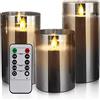 Yinuo Candle LED Senza Fiamma Tremolante,Con Fiamma In Movimento A Pilastro In Finto Stoppino,Con Timer Effetto Vetro Remoto, Per Festival, Matrimoni, Feste (Grigio)