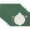 RAJRANG Set di 6 tovagliette verdi fogliame, in cotone a costine per piano tavolo, antiscivolo e senza rughe, tovagliette da cucina per tavolo da pranzo, 33x48 cm