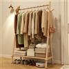 AQIMUELE Stand Appendiabiti, Vestitore in Legno, 46 x 100 x 155 cm, Appendiabiti da Terra, Resistente, Facile da Montare, con Supporto per Scarpe (Naturale)