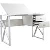 BAKAJI Scrivania con Cassettiera 2 Cassetti e Piano Reclinabile Tavolo da Lavoro Porta Pc Computer Struttura in Metallo e Piano in Legno MDF Arredamento Casa Ufficio 110 x 75 x 55 cm (Bianco)