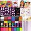 LOPHE Body Painting 42 Colori 17PC Truccabimbi Kit con Pennelli, Stencil, Adesivi di Diamanti, Trucca Bimbi, Halloween Make Up Body Painting