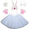 WFKKMEQ Costume da Coniglio per Bambini, 5PCS Cosplay Costume Accessori con Guanti di Coniglio Fascia Capelli Gonna Tutu Coda Cravatta a Farfalla Animale Dress Up Costumi per Cosplay Pasqua Party(Bianco)