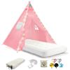 Heypappy Tenda Tipi Bambini con Materasso Gonfiabile, Dimensioni 165x130x180cm, Materasso 186x76x22cm, Luci, Palloncini, Pompa, Lavabile per Interno/Esterno (Rosa)