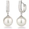 Schöner-SD - Orecchini a cerchio con perle grandi, in argento 925 rodiato, 12.0 mm, Argento sterling, Perla