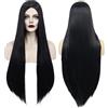 YEESHEDO Parrucca nera lunga diritto per donne, moda naturale lungo liscia capelli parte centrale sintetica parrucche black wig 26 pollici (nera)