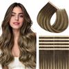 Hotbanana Extension Biadesivo Capelli Veri Adesive 40cm | Umani Lisci Remy Castano Cioccolato con Balayage Biondo Caramello Tape in Hair Extensions Capelli 10PCS 50g