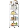 Uptyia Carrello ausiliare con ruote a 5 livelli con cestini estraibili | per cucina o bagno, scaffale in metallo, organizer multiuso, bianco, 40 × 30 × 107,5 cm