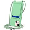 SLWYF Custodia per iPhone 13/iPhone 14 Cover con cordino regolabile, con porta carte, Silicone Antiurto TPU Regolabile Stylish custodia a tracolla per iPhone 13/iPhone 14, Verde