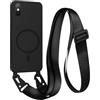 FMPCUON FNPCUON Cover Magnetica con Cordino per iPhone XS Max Compatibile con MagSafe,Ricarica Wireless, Placcatura Disegno Custodia con Collana Laccio Tracolla Regolabile Case.Nero