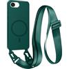 FMPCUON FNPCUON Cover Magnetica con Cordino per iPhone 16E Compatibile con MagSafe,Ricarica Wireless, Placcatura Disegno Custodia con Collana Laccio Tracolla Regolabile Case.Verde