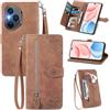MOJIA Custodia Portafoglio per Honor 400 Pro, Pelle PU Flip Cover per Telefono con Guscio Interno in TPU, Multifunzione Porta Carte con Cinturino Polso. Marrone