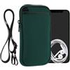 kwmobile Custodia Neoprene con Zip per Smartphone XL - 6,7/6,8 - Portacellulare a Tracolla - Porta Cellulare da Collo Universale - Verde Scuro