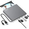 BUNUD Unità CD DVD esterna, USB 3.0 e Tipo-C, masterizzatore portatile CD/DVD-RW, masterizzatore ROM con slot SD TF e 2 porte USB, lettore DVD ottico sottile per laptop, MacBook Pro Air, iMac Apple Windows