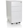 HJH Office 743018 Piedistallo mobile stretto COLOR I acciaio bianco Cassettiera con rotelle, cartella sospesa A4, chiudibile a chiave