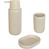 Relaxdays Set 3 Accessori da Bagno in Poliresina Beige, Dispenser, Porta Sapone e Bicchiere 17.5x6.5x6.5 cm