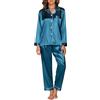 Reliwel Pigiami da Donna in Raso Pigiama Donna Due Pezzi a Maniche Lunghe Set Pigiama con Bottoni Seta Morbido Scollo V Aperto Davanti e Pantaloni Borse Laterali