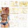 HOWAF 9 Fogli Oro Tatuaggi Temporanei Metallici, Glitter Oro Flash Tattoo Mandala Party Tatuaggi Temporanei Tatuaggi temporanei impermeabili per donne ragazze Body Art