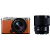 Panasonic LUMIX S9 W Kit 18-40 mm + 50 mm argento scuro x pelle arancione cam...