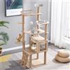 Mdpetpops Mekidulu Albero per gatti da 170 cm, per interni, grande, adulto, torre con condominio, scale per gatti, 2 ciotole, 14 tiragraffi in sisal, posatoio superiore, con piattaforma imbottita, palline