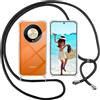 ISOI Cover con Cordino per Honor Magic 6 Lite, Custodia Trasparente con Collana Tracolla Laccio Collo Ultra Sottile Morbido TPU Silicone Antiurto AntiGraffio Antiscivolo Case, Nero