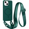 FMPCUON FNPCUON Cover Magnetica con Cordino per iPhone 13 Mini Compatibile con MagSafe,Ricarica Wireless, Placcatura Disegno Custodia con Collana Laccio Tracolla Regolabile Case.Verde