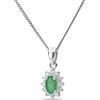 MIORE collana a grappolo con diamanti e smeraldo in oro bianco 9 carati 375 Pendente con 12 diamanti naturali 0,07 carati e smeraldo verde ovale 0,20 carati, catena 45 cm