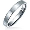 Bling Jewelry Anello di nozze in titanio semplice e sottile per coppie, per uomini e donne, tono argento lucido, vestibilità comoda 3MM