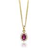 MIORE collana a grappolo con diamanti e rubino in oro giallo 9 carati 375 Pendente con 12 diamanti naturali di 0,07 carati e rubino rosso naturale ovale di 0,31 carati, catena 45 cm