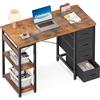 Coleshome Piccola Scrivania con 4 Cassetti in Tessuto, 100x40cm Scrivania con Ripiani Reversibili, Tavolo per Computer con Supporto per Cuffie, Tavolo da Studio per Ufficio, Camera da Letto, Marrone