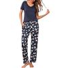 Bresdk Pigiama Donna Cotone Estivo: Set Due Pezzi Con Manica Corta e Pantalone Lungo a Quadri Confortevole