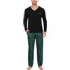 Bresdk Pigiama Uomo Cotone Lungo Leggero Invernale Caldo Manica Lunga Pigiami Lunghi Invernali 2 Pezzi, Nero/Blu Navy, XL
