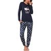 Bresdk Pigiama Stampato Donna Cotone Lungo Invernale Caldo Leggeri Pigiami Eleganti Manica Lunga Scollo Rotondo Due Pezzi Pajamas, A3 - Blu Marino, XS
