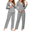 Bresdk Pigiama Premaman Ospedale Abbigliamento Premaman Donna Pigiami Allattamento Manica Lunga con Bottoni Loungewear Parto Grigio Scuro S