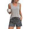 Bresdk Pigiami Estivi Donna Corto Leggero Senza Maniche Scozzese Cotone Pigiama Due Pezzi Canotta Pantaloncini, Stampa Leopardo - Senza Maniche, XL