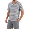 Bresdk Pigiama Estivo Uomo Corto Pigiami Due Pezzi Manica Corta Cotone Morbido Camicia a Righe con Scollo a V e Pantaloncini
