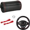 YUNZHISHIYE Coprivolante In Vera Pelle,Coprivolante Auto Universale,Copri Volante Per Auto Accessori Interni, Adatto Per Fiat 500/Panda/Golf/Peugeot/Jeep/Ford/Mercedes (linea rossa nera)
