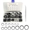 YYMT Set di 385 anelli di sicurezza, colore nero, assortimento di anelli elastici in acciaio al carbonio, 13 misure M4-M28, clip a C esterna con pinza e scatola di plastica per alberi