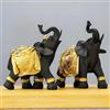 Wisifayardin Set di elefanti portafortuna con tronchi in su, statuette Feng Shui in resina nera e dorata, coppia di elefanti, scultura moderna per la decorazione della casa