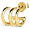 SINGULARU - Orecchino Singolo Cerchio Trio. Argento Sterling 925 con Placcatura Oro 18Kt. Chiusura a Pressione. Gioielli da Donna