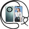 ISOI Cover con Cordino per Honor Magic 5 Lite 5G, Custodia Trasparente con Collana Tracolla Laccio Collo Ultra Sottile Morbido TPU Silicone Antiurto AntiGraffio Antiscivolo Case, Nero