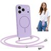 Coiwxmoi Magnetica Cover per iPhone 17 Pro max 6.9 con Cordino Regolabile,Compatibile con MagSafe,Trasparente Custodia con Collana Tracolla Laccio Collo Liquido TPU Silicone Lanyard Case,Viola