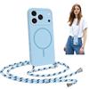 Coiwxmoi Magnetica Cover per iPhone 17 Pro max 6.9 con Cordino Regolabile,Compatibile con MagSafe,Trasparente Custodia con Collana Tracolla Laccio Collo Liquido TPU Silicone Lanyard Case,Blu