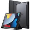 JETech Custodia Opaca per iPad 9/8/7 (10,2 Pollici, Modello 2021/2020/2019, 9a/8a/7a Generazione) con Portapenne, Posteriore Glassata Traslucida Supporto Cover Sottile Tablet (Nero)