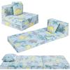 MeMoreCool Divano letto per bambini, materasso da pavimento illuminato al buio, divano modulare con dinosauro blu, pieghevole, futon convertibile