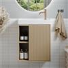 BRIDGE BENO Mobile lavabo sospeso 46 cm salvaspazio con anta a chiusura ammortizzata e ripiani aperti, mobile bagno compatto per spazi piccoli, Golden Sand
