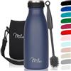 Milu - Thermo in acciaio inox da 350/500/750/1000ml/1,5L borraccia termica, a prova di perdite, a doppia parete, adatta per bevande gassate, con spazzola per la pulizia (Blu marino, 350ml)